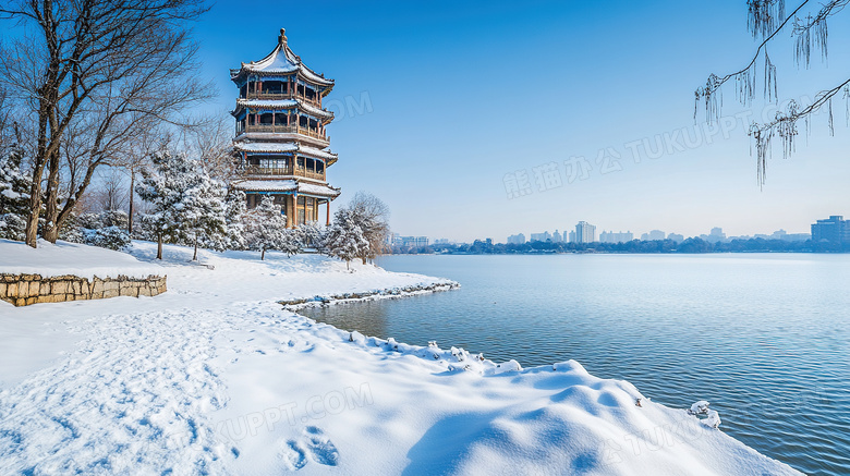 冬季旅游景区杭州西湖雪景概念图片