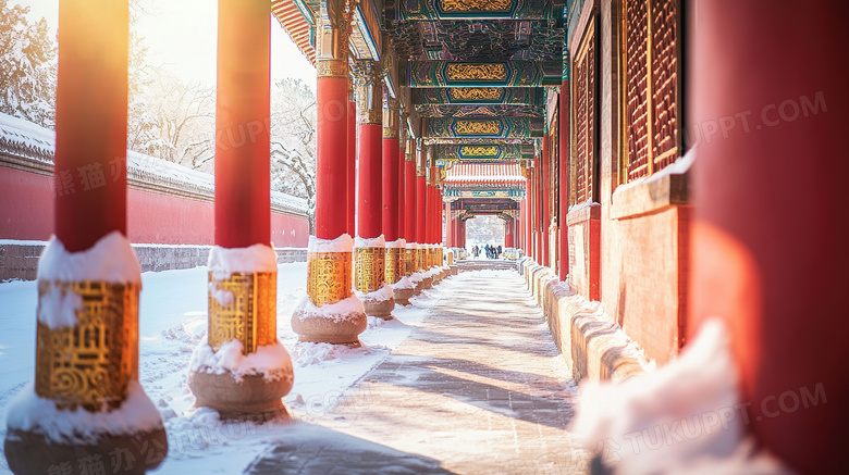 冬季旅游胜地颐和园古建筑雪景概念图片