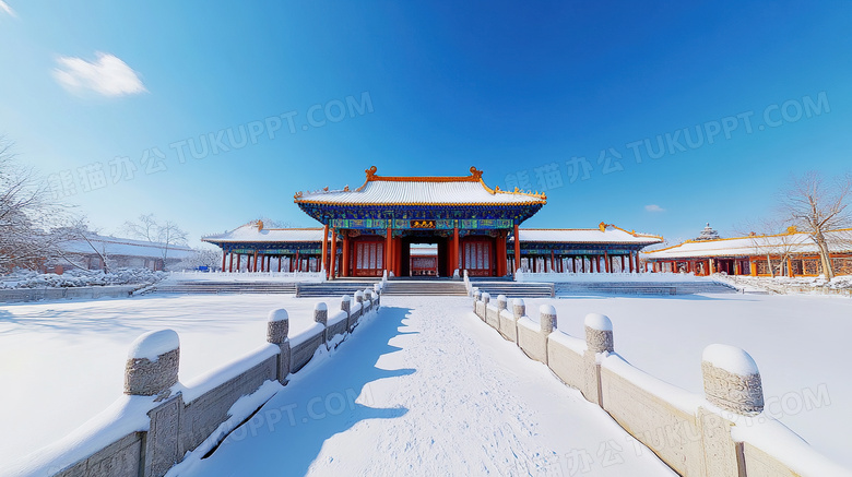 冬季旅游胜地颐和园古建筑雪景概念图片