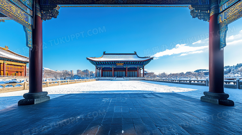 冬季旅游胜地颐和园古建筑雪景概念图片