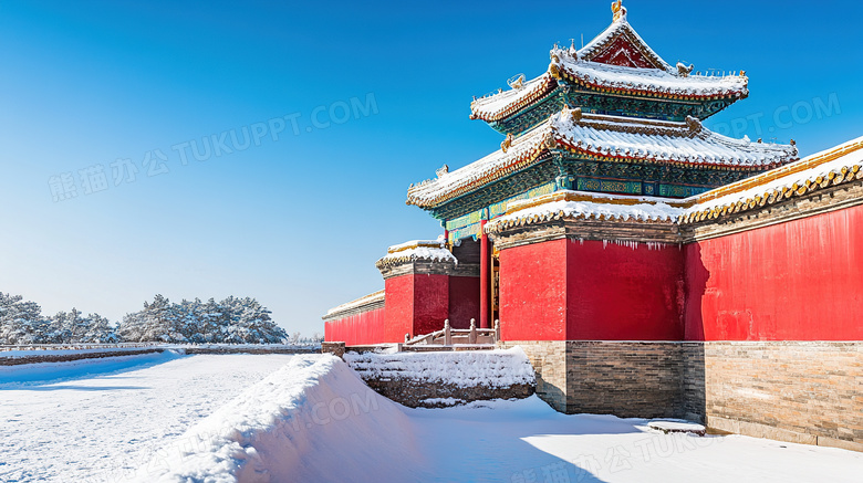 冬季旅游胜地颐和园古建筑雪景概念图片