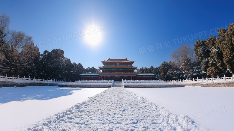 冬季旅游胜地颐和园古建筑雪景概念图片