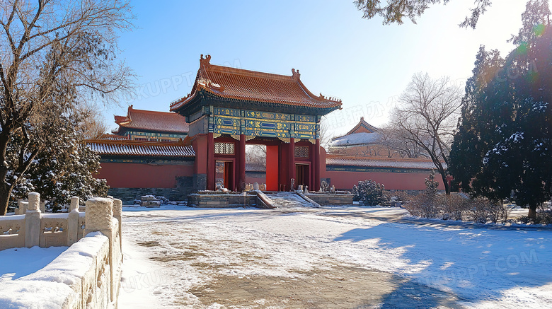 冬季旅游胜地颐和园古建筑雪景概念图片