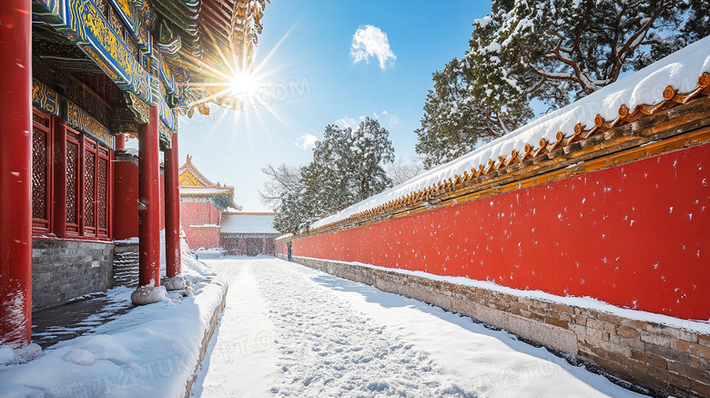 冬季旅游胜地颐和园古建筑雪景概念图片