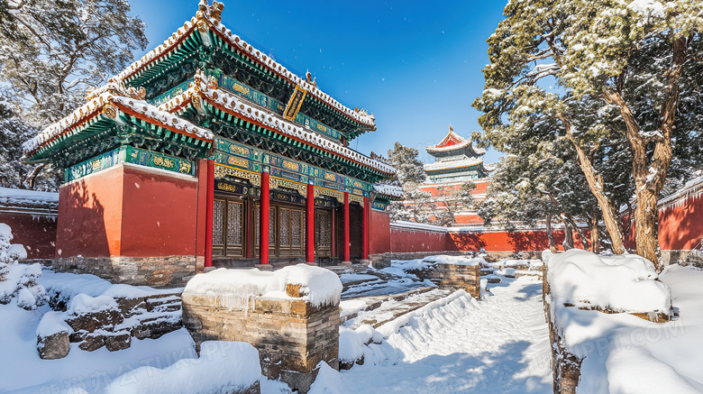 冬季旅游胜地颐和园古建筑雪景概念图片