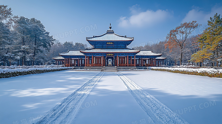 冬季旅游胜地颐和园古建筑雪景概念图片