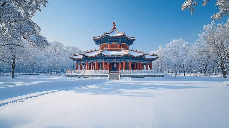 冬季旅游胜地颐和园古建筑雪景概念图片