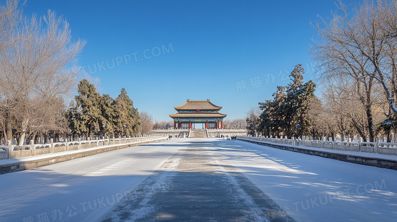 冬季旅游胜地颐和园古建筑雪景概念图片