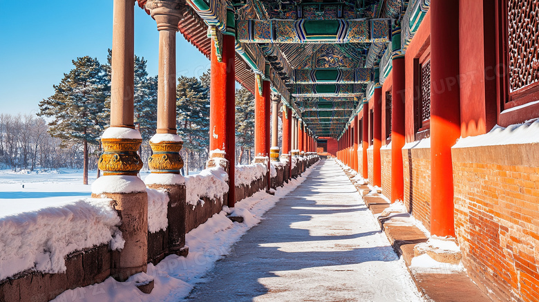 冬季旅游胜地颐和园古建筑雪景概念图片