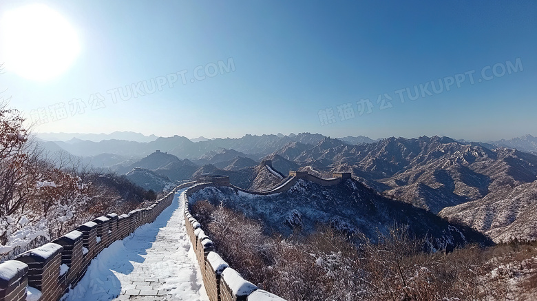 冬季旅游胜地北京八达岭长城雪景概念图片