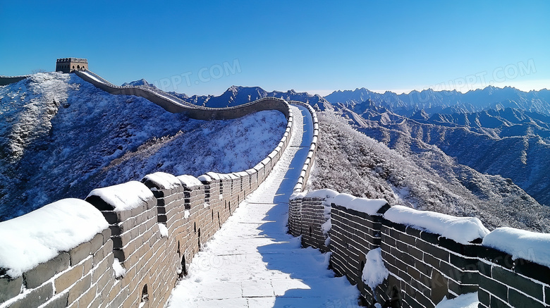 冬季旅游胜地北京八达岭长城雪景概念图片