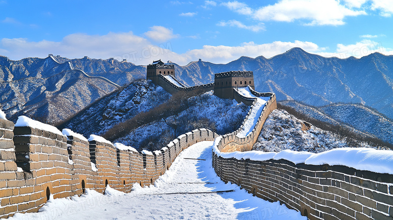 冬季旅游胜地北京八达岭长城雪景概念图片