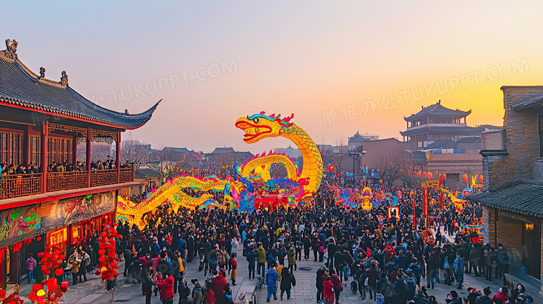 新年街上的龙形灯笼图片