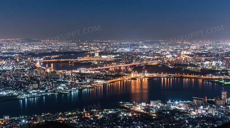 夜间城市夜景鸟瞰图图片