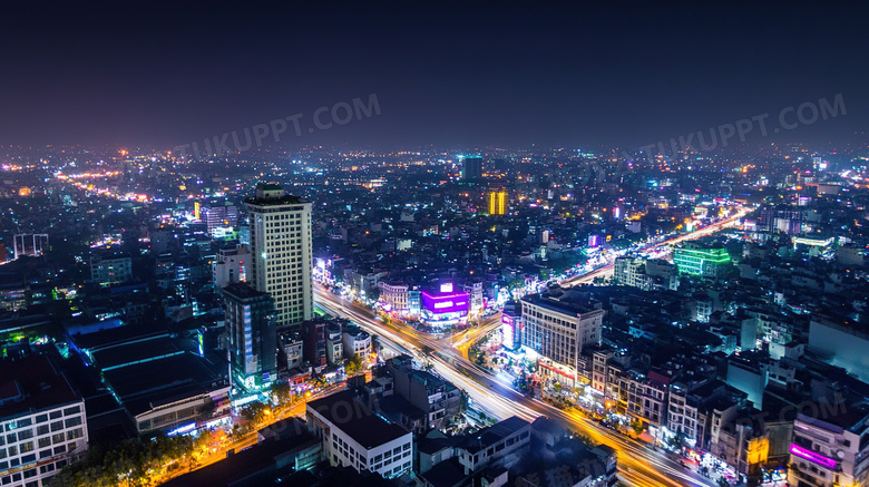 夜间城市夜景鸟瞰图图片