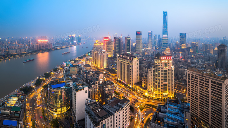 夜间城市夜景鸟瞰图图片