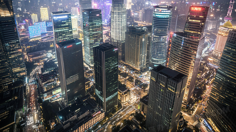 夜间城市夜景鸟瞰图图片