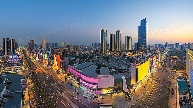 夜间城市夜景鸟瞰图图片