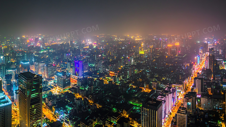 夜间城市夜景鸟瞰图图片