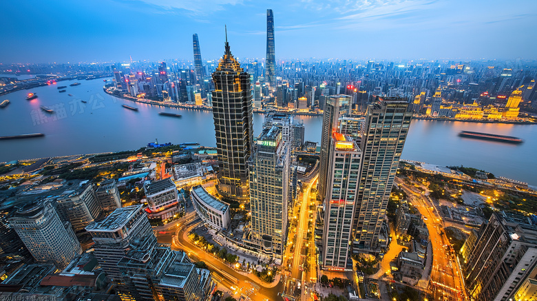 夜间城市夜景鸟瞰图图片