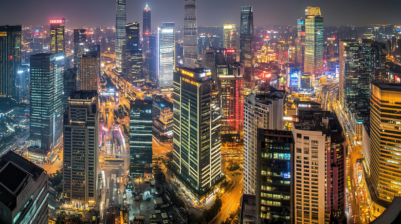 夜间城市夜景鸟瞰图图片