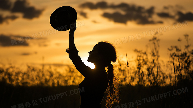 夕阳下唯美女性剪影图片