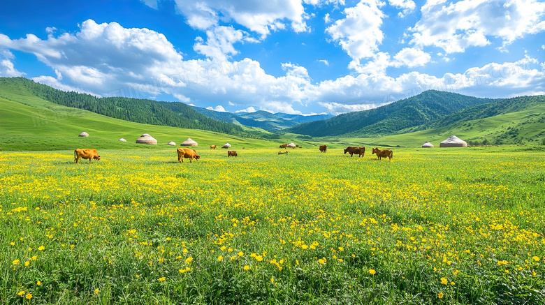 牧场蓝天白云大草原风景图片