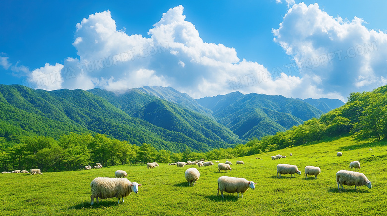 畜牧业放牧蓝天白云大草原风景图片