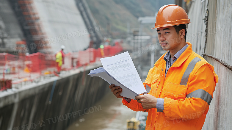 土木工程师在建筑工地工作图片