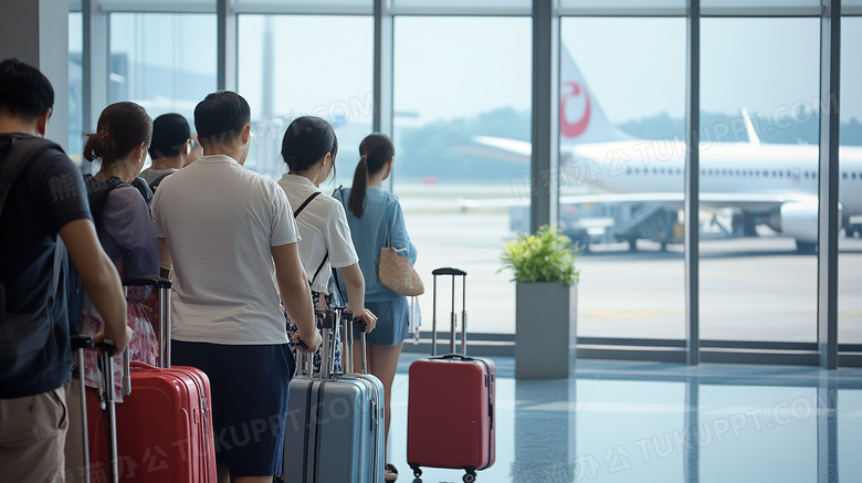 机场寒战楼候机厅等候飞机的旅客图片