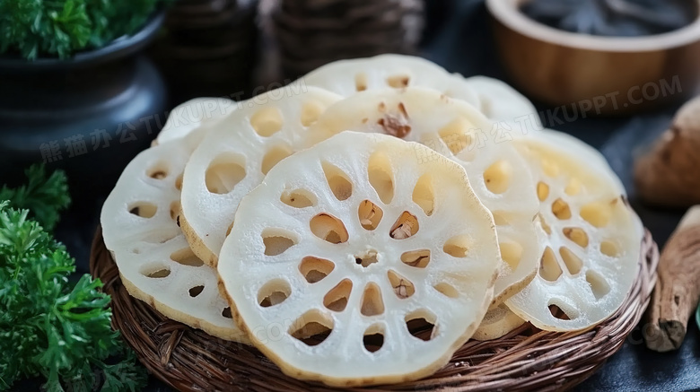 新鲜食物食材莲藕片图片