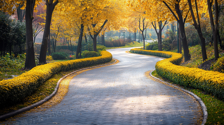 自然风景唯美秋天林荫路图片