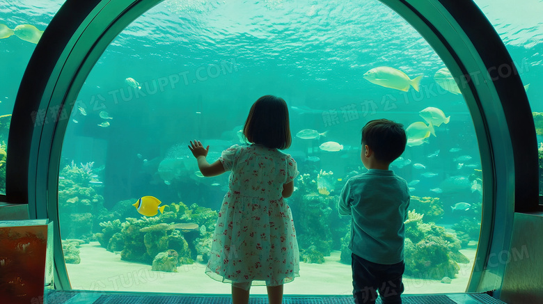 孩子参观海洋馆水族馆图片