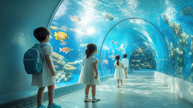 孩子参观海洋馆水族馆图片