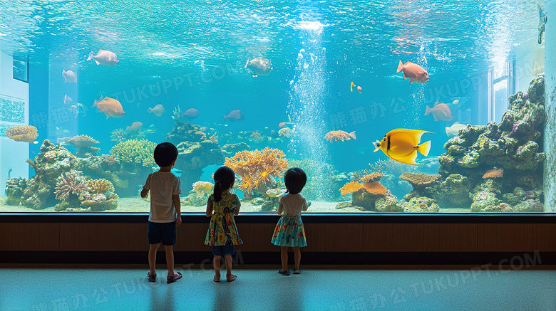 孩子参观海洋馆水族馆图片