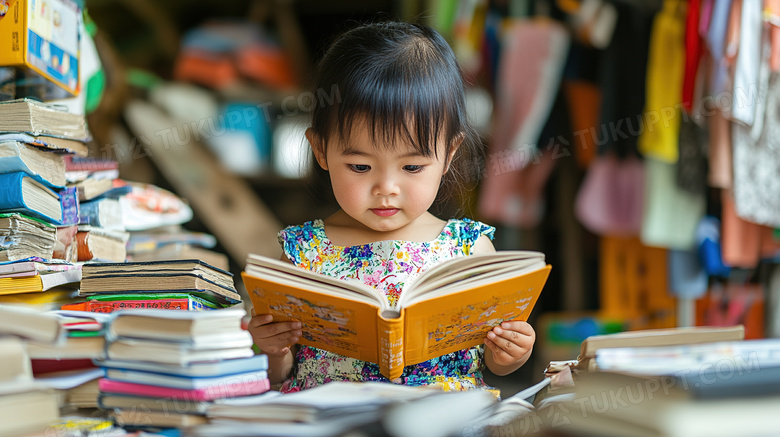 亚洲小孩看书阅读图片