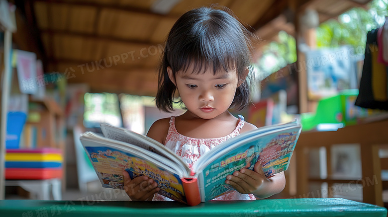 亚洲小孩看书阅读图片