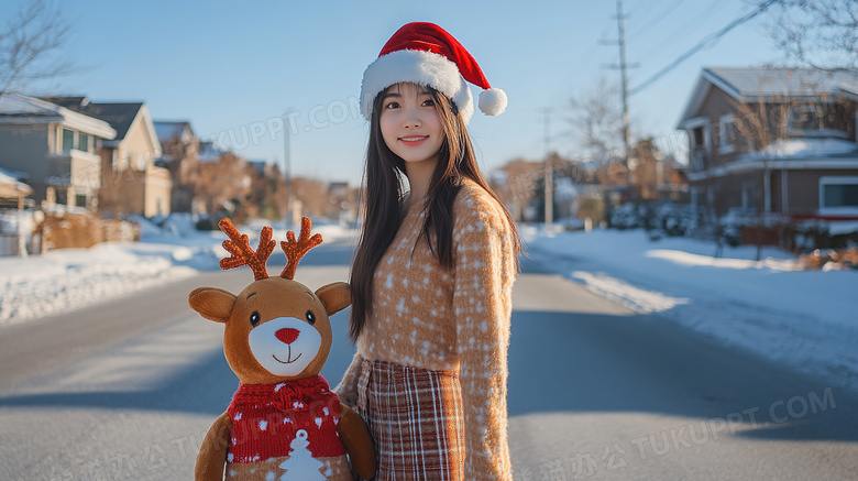 圣诞节亚洲女子过圣诞节图片