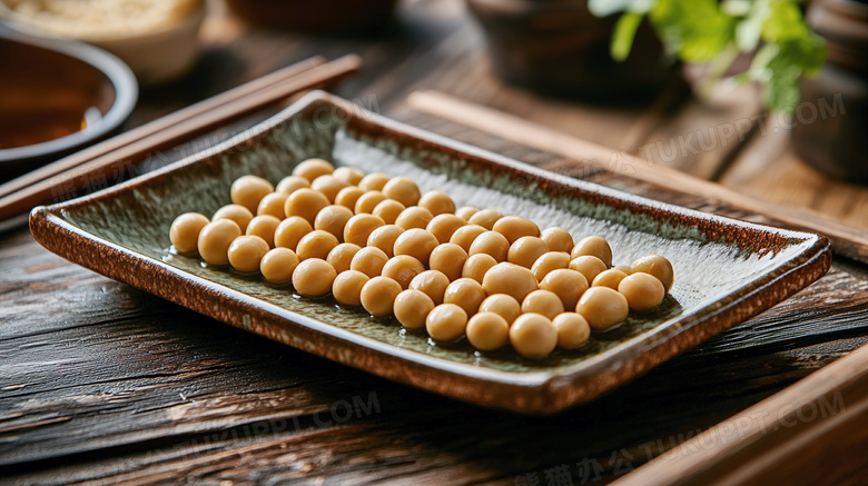桌上摆放的食物食材大豆黄豆图片