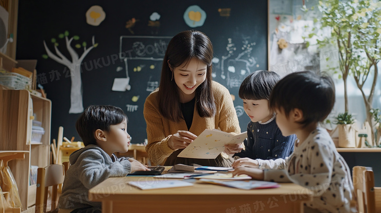 小朋友老师上课幼儿园场景教育图片