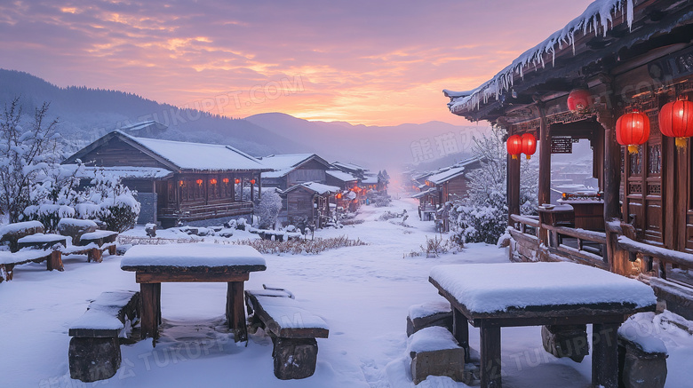 延吉小镇冬天旅游风景图片