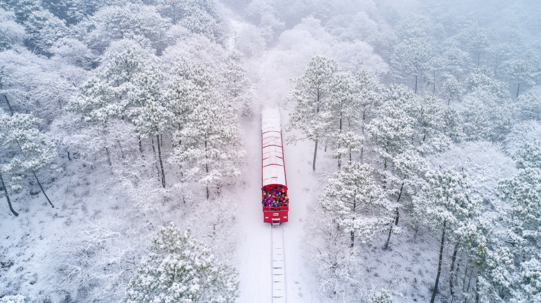 森林小火车冬季旅游风景图片