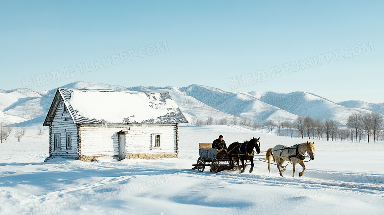 狗拉雪橇冬季旅游风景图片