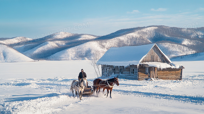 狗拉雪橇冬季旅游风景图片