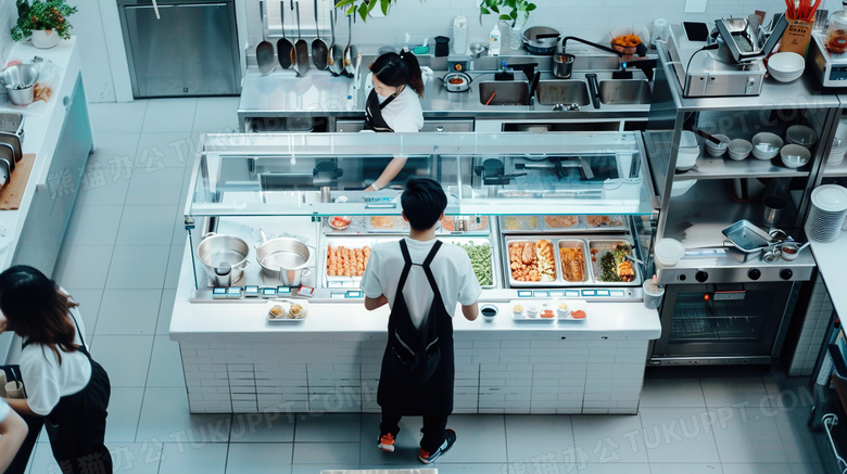 后厨食堂吃饭场景图片