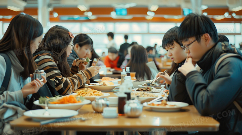 学校学生食堂吃饭场景图片