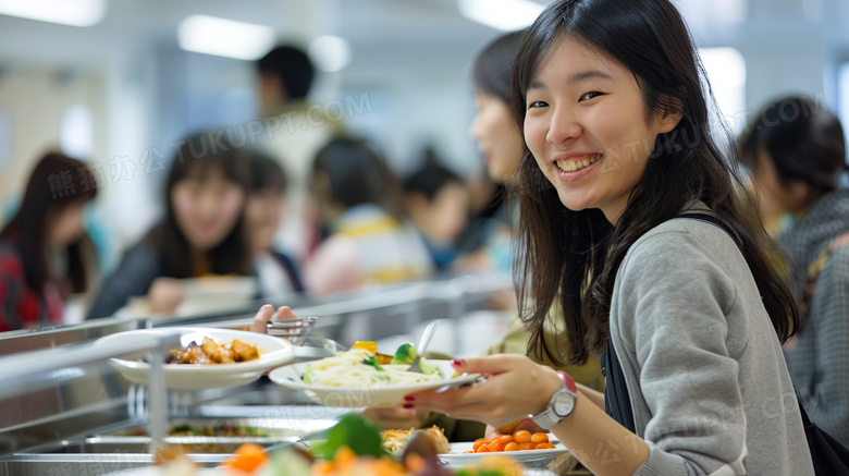 一群大学生食堂餐厅场景图片