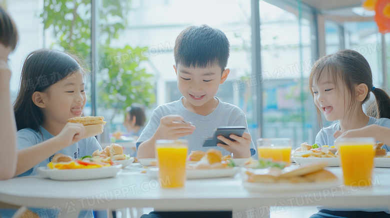 食堂小学生餐厅用餐吃饭图片