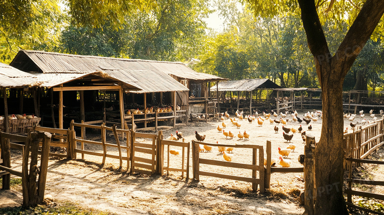 养鸡场养殖场里的鸡群图片