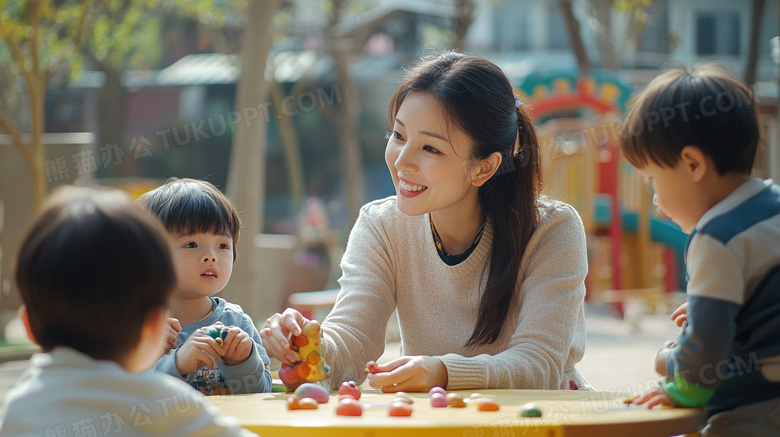 幼儿园老师和孩子玩游戏图片